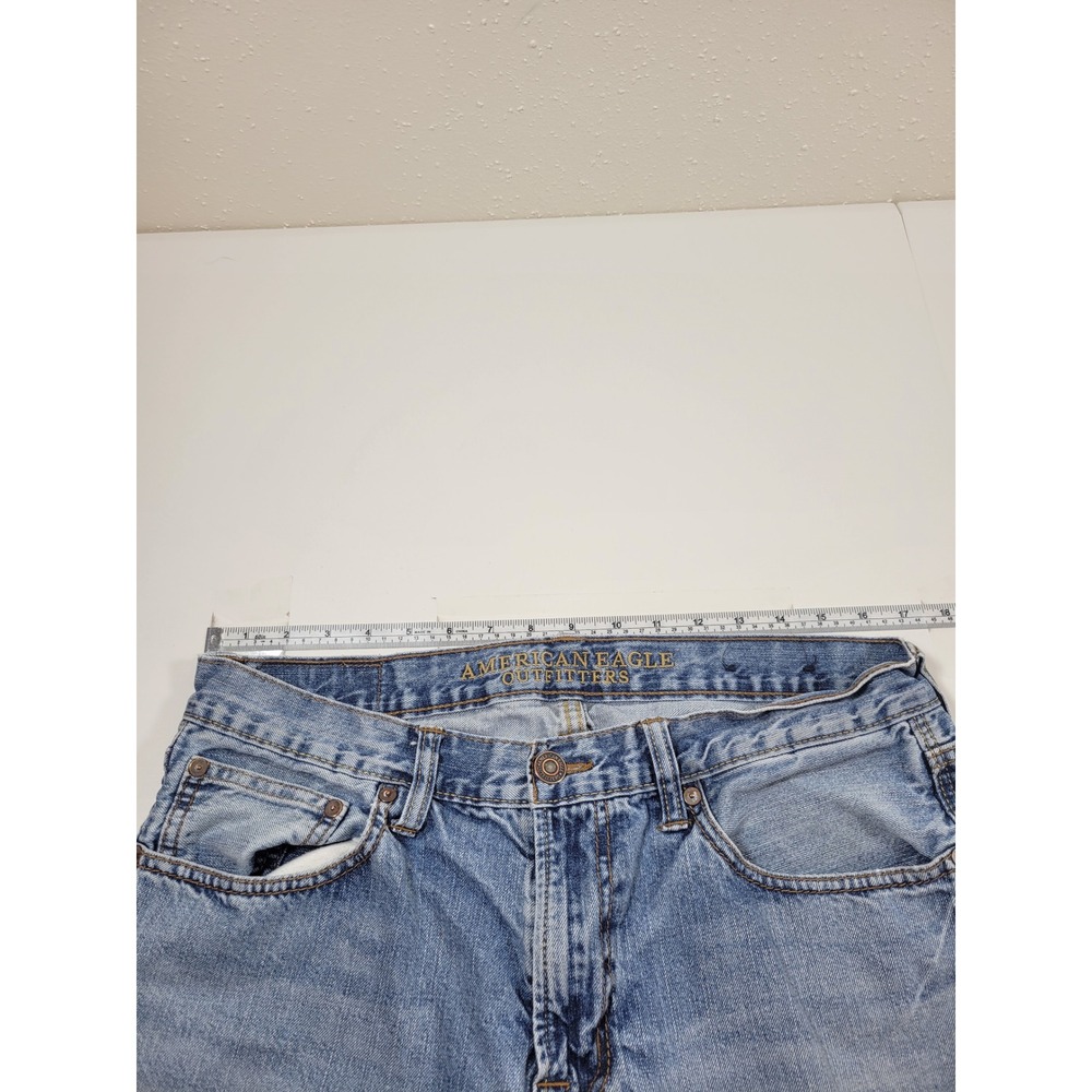 American Eagle Jeans Mens 34x32 Light Wash Good Original Straight Distressed - Picture 7 of 9